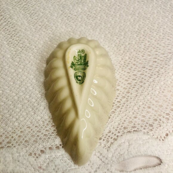 Belleek Vintage Open Salt Cellar Dish Teardrop Fluted 6th Mark 3rd Green - Picture 11 of 16
